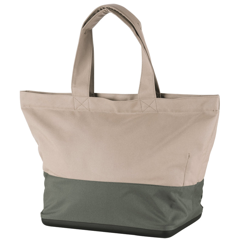 Versatile recycled polyester tote bag with wide padded straps and easy storage options.