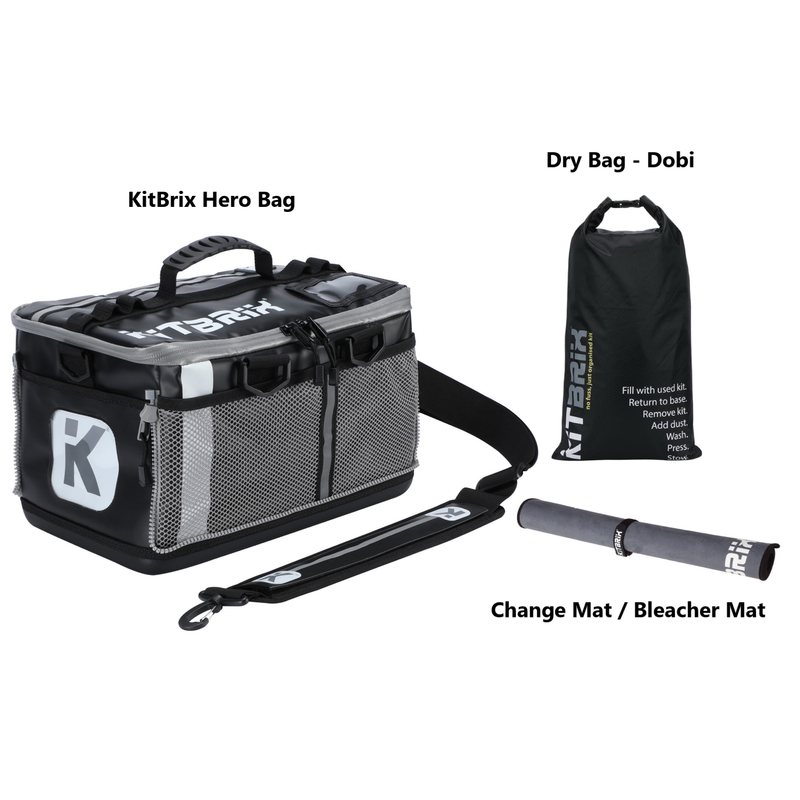 Athlete Essentials Bundle for Sports including black Transiton Bag and Dry bag and Change mat