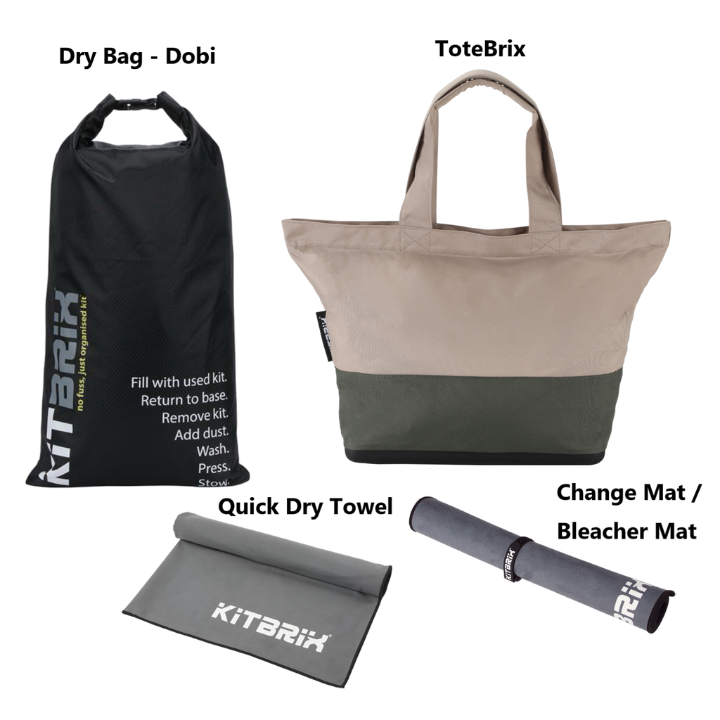 This is your best companion for trainning including the dobi dry bag , totebrix , quick dry towel and change mat.