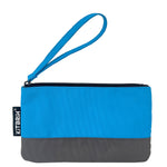 Compact and stylish duo-color pouch with a convenient wrist strap for handkerchief storage.