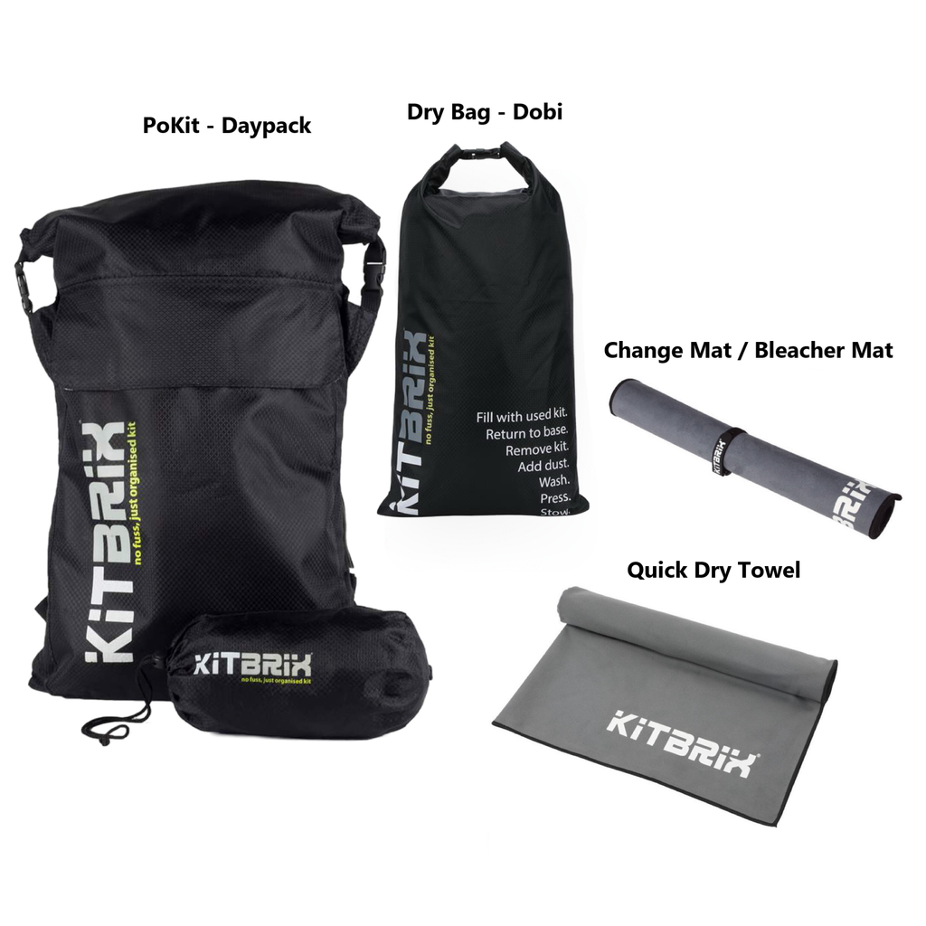 Packable Daypack, Dry bag, Seat mat and Quick Dry Towel as a Recreation Bundle for Active People.