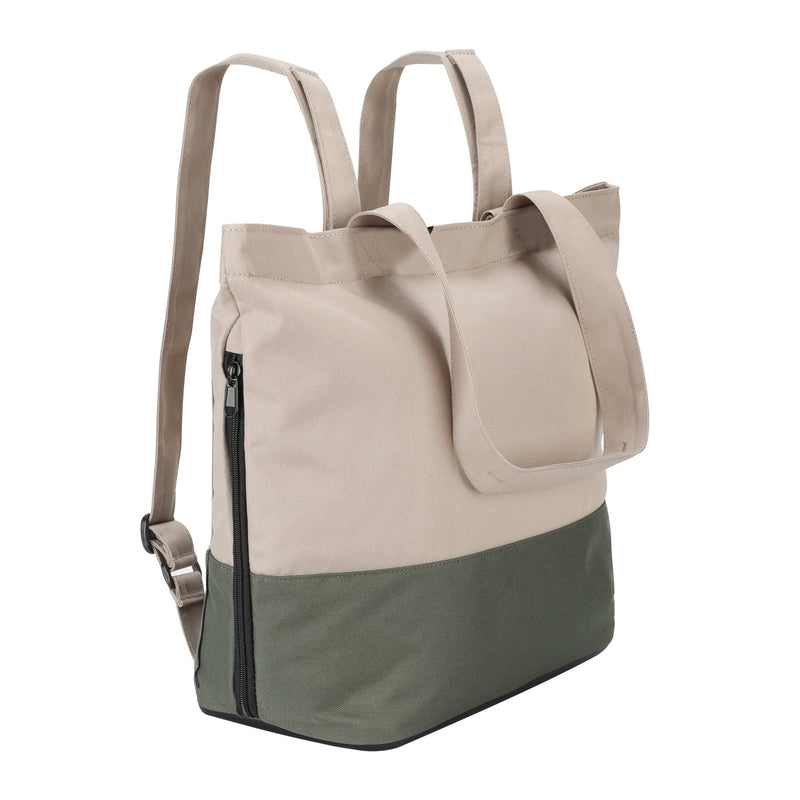 Eco-conscious tote bag with versatile carrying options, ideal for any journey, khaki and country green color