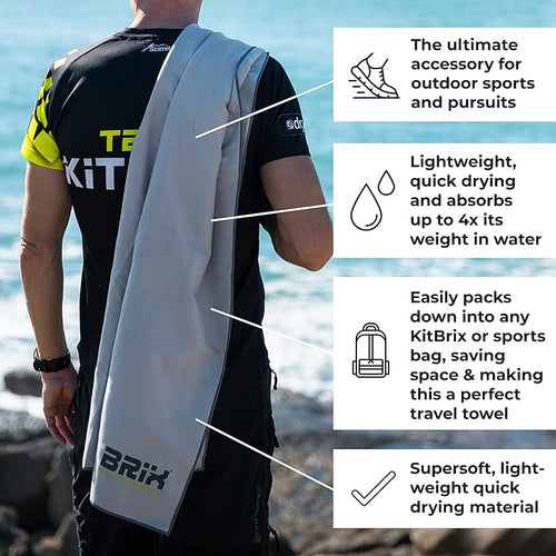 Compact and absorbent microfiber towel for easy drying on the go.