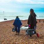 Active lifestyle by using Poncho Change robe and transition bag for surfing.