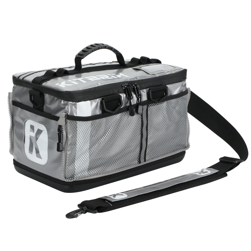 Triathlon transition bag featuring two mesh pockets, ideal for organizing smaller gear and accessories