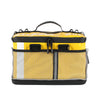 Yellow Triathlon transition bag featuring two mesh pockets, ideal for organizing smaller gear and accessories