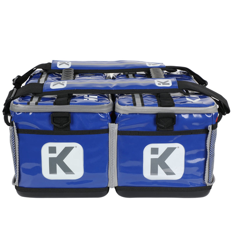 Spacious waterproof main compartment of the blue bag for gym and sports gear