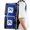 Two blue gym gear bags zipped together and carried on the shoulder with ease