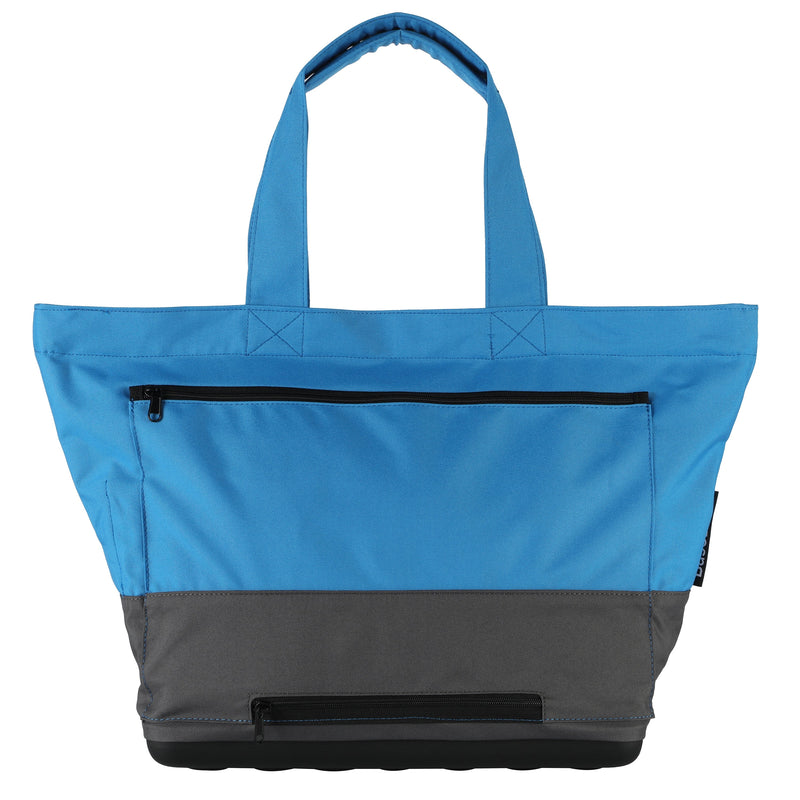 Recycled fabric tote bag featuring a back pocket to safely store your laptop