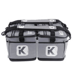 Grey sports gear bag ready for outdoor activities, camping, or surfing