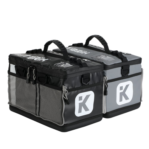 Mesh pockets for organized storage on the black and grey gear bags