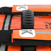 Close-up of the grip handle on the orange sports gear bag for easy portability