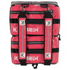 Complete view of the pink Triathlon transition bag with both components zipped together