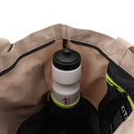 Sustainable travel tote bag with a waterproof base and an integrated bottle pocket