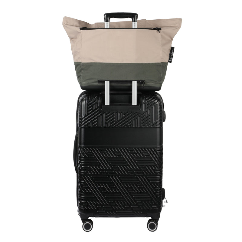 Eco tote bag with a slide-over extended trolley function for effortless airport travel