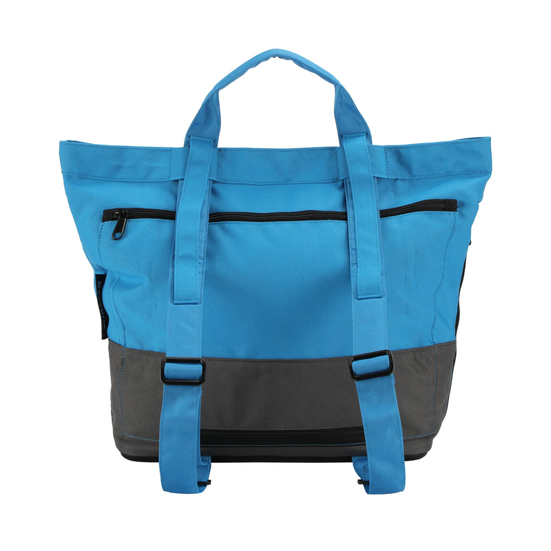 Fashionable tote bag that transforms into a backpack for comfortable carrying